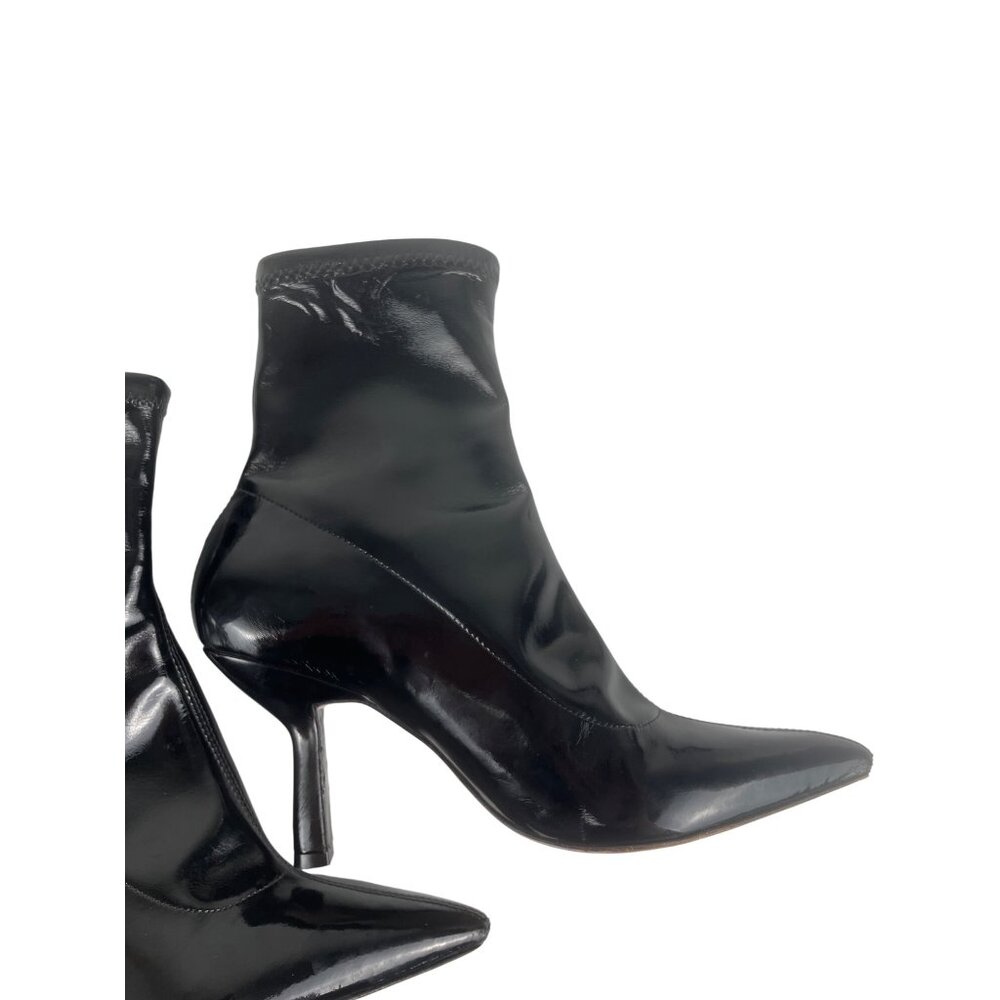 Schutz Women's 6.5B Charleni Brunny Patent Leather Stilletto Sock Bootie Black - Picture 10 of 14
